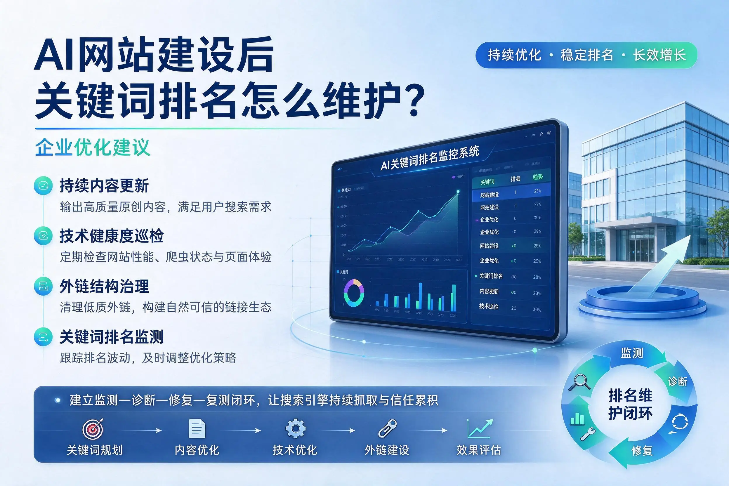 AI网站建设后关键词排名怎么维护？红河企业优化建议