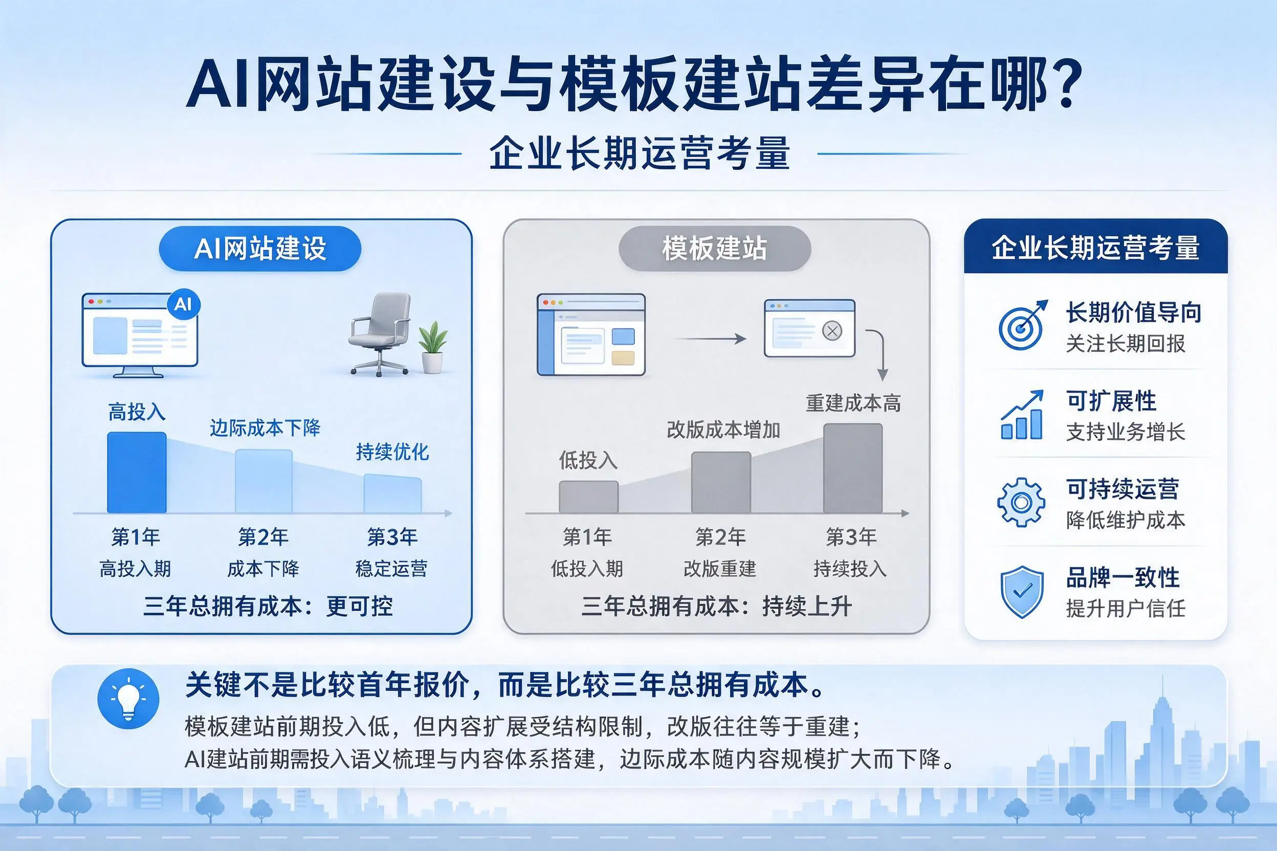 AI网站建设与模板建站差异在哪?红河企业长期运营考量