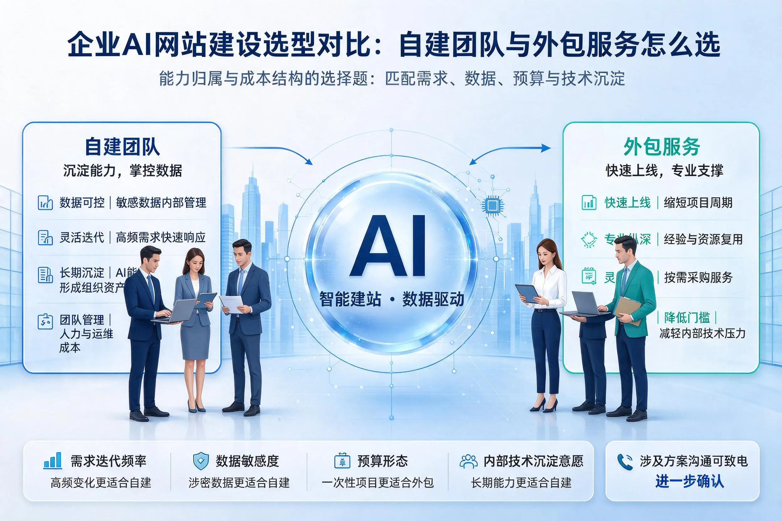 红河企业AI网站建设选型对比:自建团队与外包服务怎么选